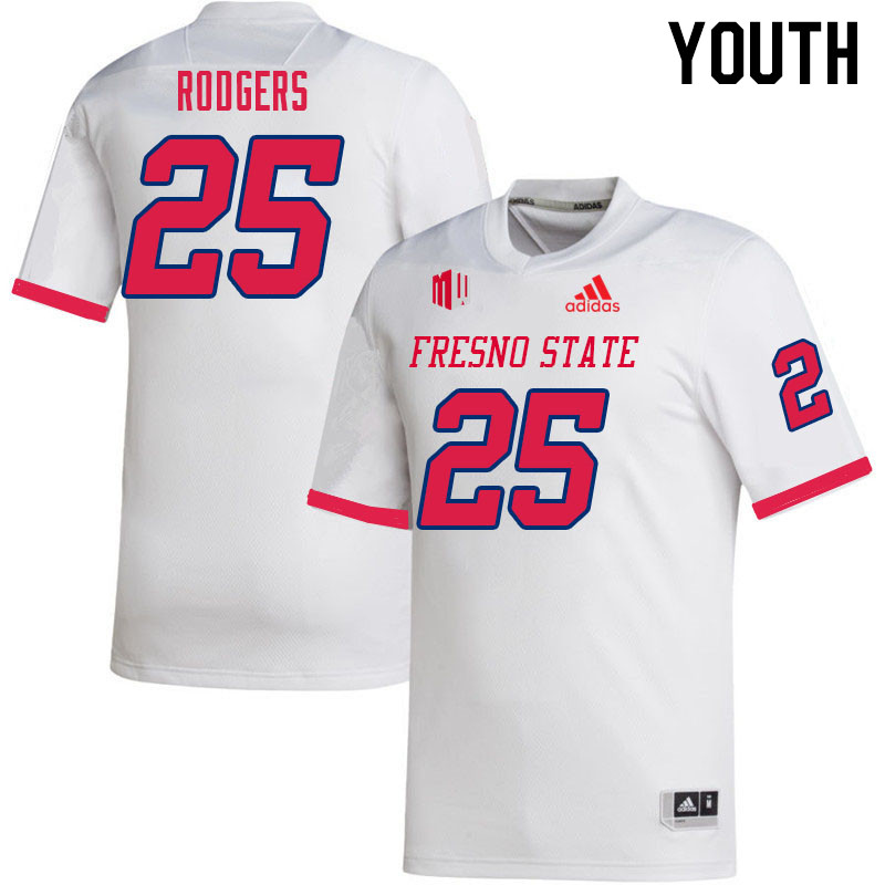 Youth #25 Caden Rodgers Fresno State Bulldogs College Football Jerseys Sale-White